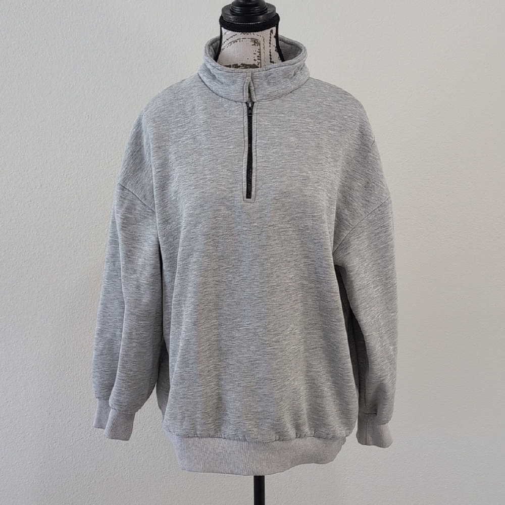 Trendy Queen Gray Half-Zip Women's Sweater